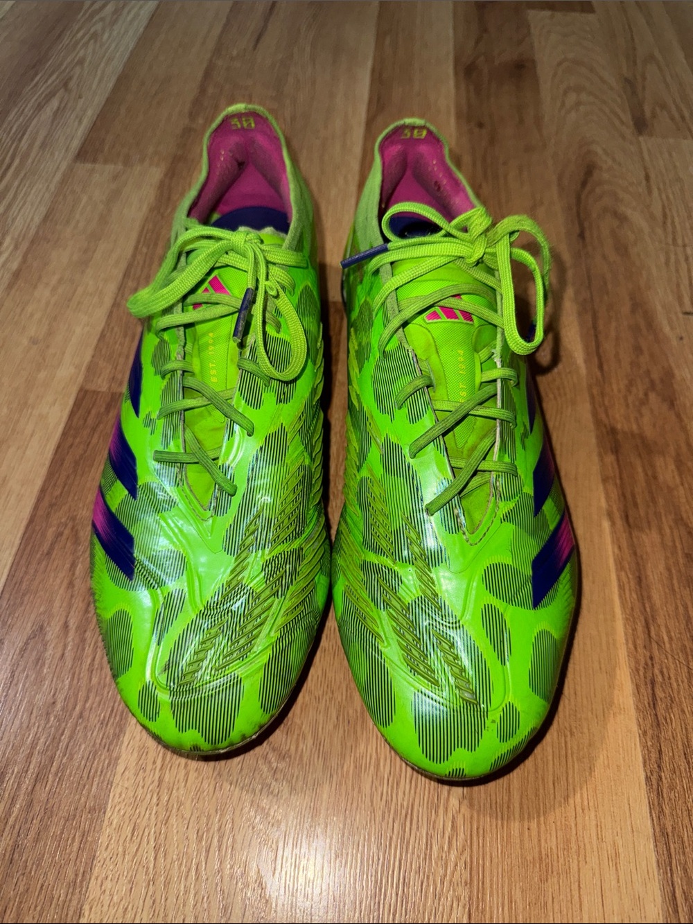 adidas Neon Green and Purple Men's Soccer Sneakers